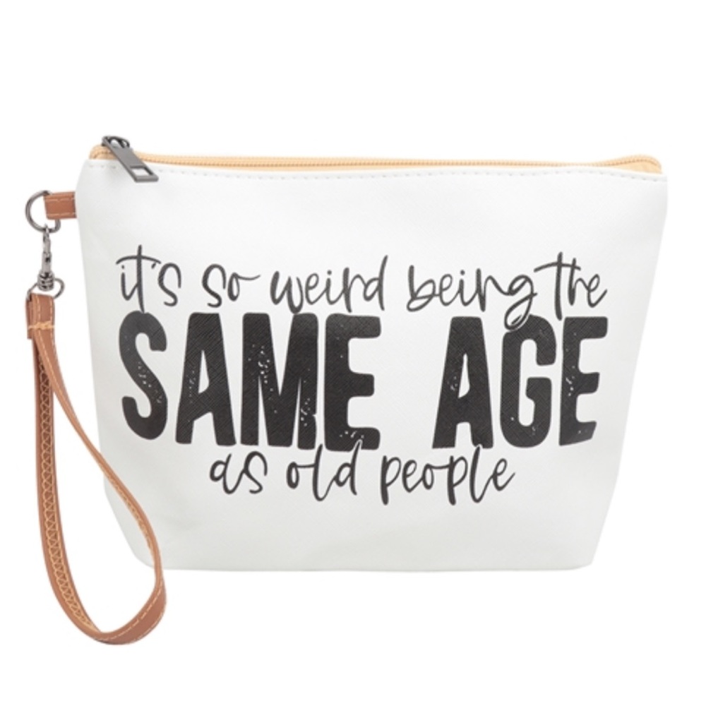 NWT Funny Make Up Bag in White and Black & Features a Wrist Strap!